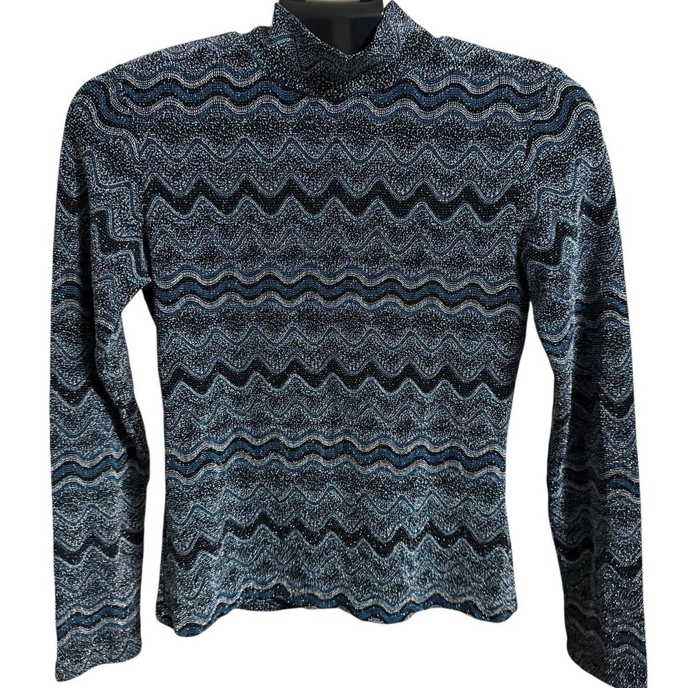 Rods Sequin Sparkle Youth Western Horse Show Shirt Size Large Glitter Blue Blk